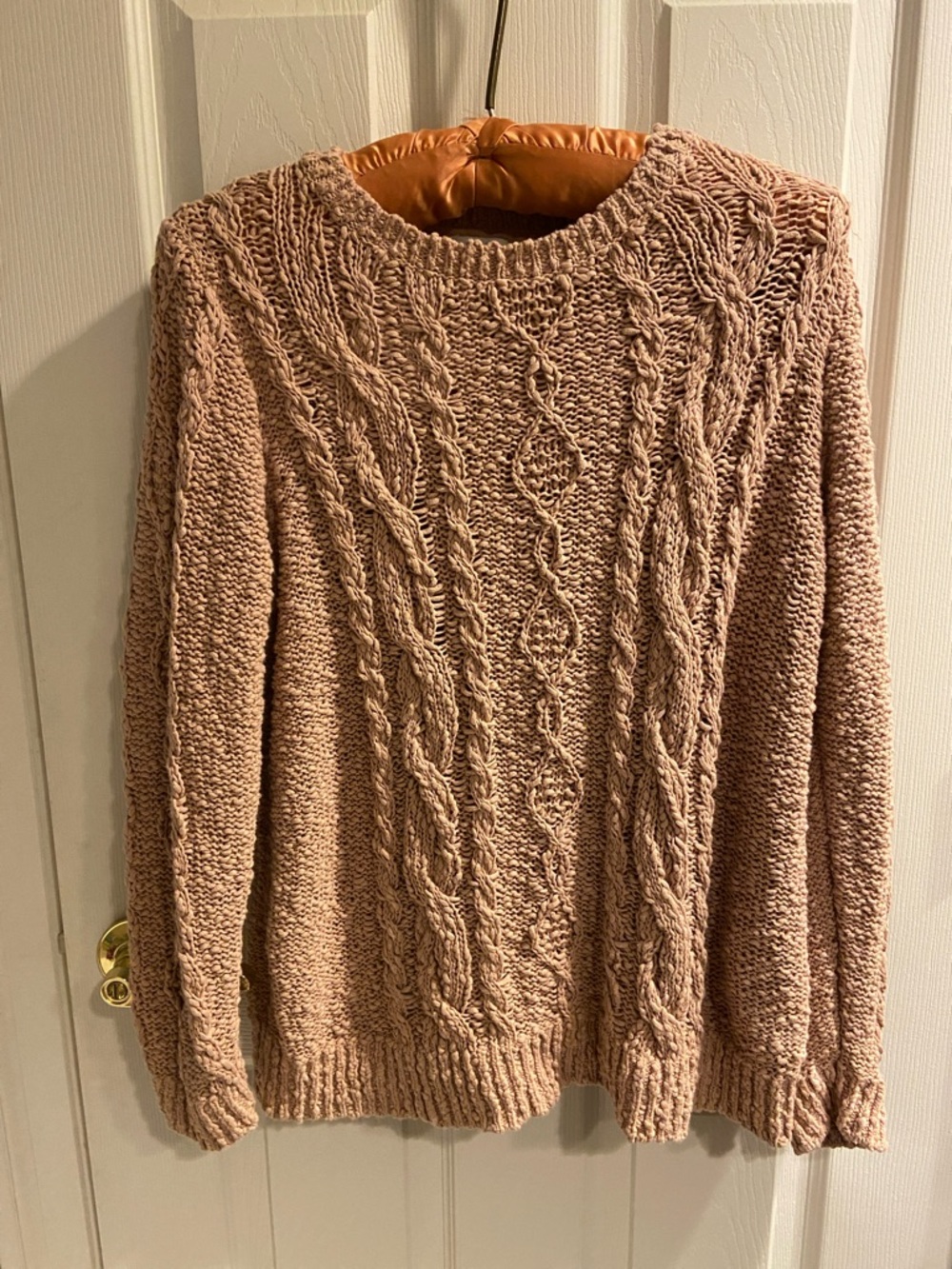 J. Jill Cable Knit Crewneck Sweater  M Cotton - Rose Taupe